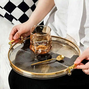 Bandeja de Armazenamento de Luxo com Alça Dourada